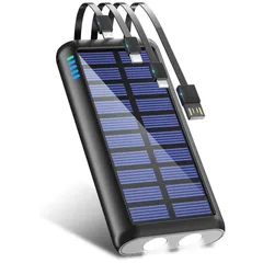 【新登場 & 40800mAh 大容量】 モバイルバッテリーソーラー ソーラーチャージャー 4本ケーブル内蔵 Type-C対応 最大3.0A急速充電 4WAY充電 6つ出力方式 ソーラーモバイルバッテリー 大容量モバイルバッテリー 高輝度LED付