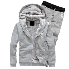 上下セットアップスウェットパーカージップアップ 裏ボア付きパーカーズボン裏ボア付きパンツ上下全体裏ボア付き暖かいメンズコーディネートフード付き防寒抜群 長袖 裏起毛 男女兼用(グレー)