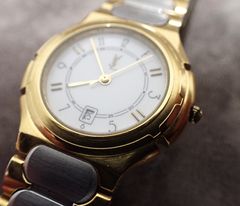 ✨ 【Yves Saint Laurent イヴ・サンローラン 腕時計】ゴールド×ホワイト / ステンレス / デイ表示付き✨電池交換済み