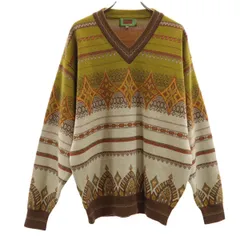 KENZO GOLF ケンゾーゴルフ 90s ウール オールド 総柄 長袖 Vネック セーター 3 ブラウン系 ニット メンズ 古着