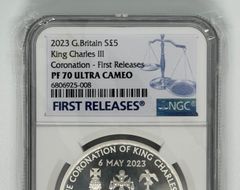 最高鑑定 PF70 ファーストリリース2023 イギリス チャールズ3世 戴冠記念 £5 銀貨 プルーフ コイン 銀貨 2023 ロイヤルミント