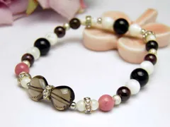 ハートブレスレット スモーキークォーツ・ロードナイト・ガーネット・オニキス・マザーオブパール 数珠 ブレスレット 風水 パワーストーン