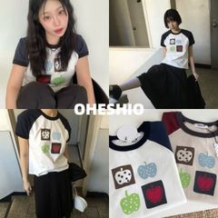 新品 韓国 OHESHIO APPLE RAGLAN T-SHIRT 人気 半袖 Tシャツ ファッション Y2K 人気 春夏 かわいい おしゃれ レディース【2色選択可能】