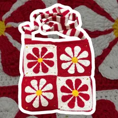 ハンドメイド　ポシェット　手芸　グラニースクエア　デイジー　フラワー　　バッグ　裏地付き　裏地　韓国　かぎ編み　編み物