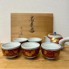 H676、九谷焼 上長右衛門 金蘭手 茶器7点セット