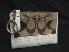 ■美品■ COACH コーチ キャンバス×レザー キーリング付きコインケース コインパース  キーケース ブラウン系×アイボリー系 DH8662