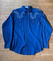 【USA製】70~80's wrangler ウエスタンシャツ　ロイヤル　ヴィンテージ　長袖　古着　ラングラー