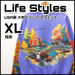 USA製 Life Styles スウェット 大判プリント 鹿 メンズ 古着