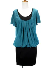 アンタイトル UNTITLED ワンピース ドッキングワンピ サテン フレンチスリーブ 2 緑 黒