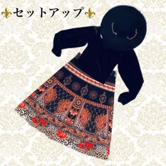 【新品セットアップ★コーディネートまとめ売り★オリエンタル レトロ】女優帽 & ベロア カシュクール カットソー& フランスインポート★プリントスカート★ お出かけ パーティ お呼ばれ 個性派 上品 高級 大人