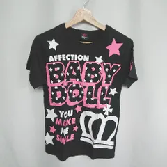 ◇ ⊂ BABYDOLL　ベビードール コットン100%　背面ミッキー 半袖 Tシャツ サイズM ブラック レディース E  【1409240011408】