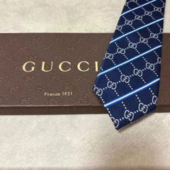 美品 GUCCI グッチ シルク 100％ ブルー ストライプ G柄 254-690