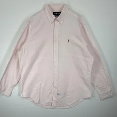 古着 ラルフローレン RALPH LAUREN 長袖シャツ ボタンダウンシャツ ワンポイント ロゴ 刺繍 オックスフォードシャツ 17-36 XL  ピンク 無地 メンズ