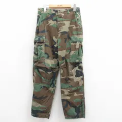 W31/古着 ミリタリー カーゴ パンツ メンズ 80s コンバット リップストップ ウッドランドカモ コットン 緑 グリーン 迷彩 25sep25 中古 ボ