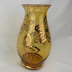 C-14.ボヘミアグラス　花瓶　花器　フラワーベース　琥珀色