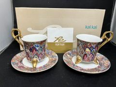 エクレティックカイカイ Eclectique KaiKai◆ペア カップ＆ソーサー 金彩 脚付き【未使用】長期保管品
