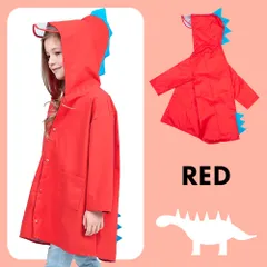 【レッド 100サイズ Lサイズ】レインコート 恐竜 キッズ 子供用 怪獣かわいい カッパ 雨がっぱ カラフル レインウェア レインポンチョ キッズレインコート 雨具 携帯 旅行 防水 撥水 保育所 保育園 幼稚園 小学生 小学校 低学年 男の子 女の子