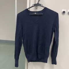 WOMEN エクストラファインメリノウール Vネックセーターネイビー　M