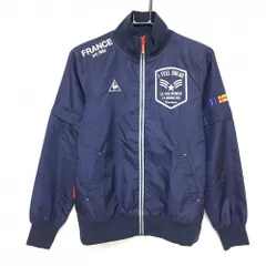 【美品】ルコックゴルフ 2WAYジャケット ネイビー×白 ロゴ刺しゅう 袖着脱可 レディース M ゴルフウェア le coq sportif