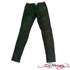 Christian Audigier スタッズ ウォッシュ 刺繍 レザー デニム Rare Christian Audigier Embroidered Dagger & Rose Logo Jeans