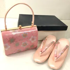 【美品・匿名配送OK】草履 バッグ セット ／ Zori Sandals & Handbag Set ベビーピンク×多色花柄 [Mサイズ] 振袖・卒業式・訪問着に◎ 和装小物