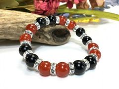 赤瑪瑙&オニキス パワーストーン ブレスレット 天然石 10mm （シルバー）メンズ・レディース　男性・女性　数珠ブレス　開運 [17]