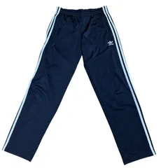 古着 adidas アディダス トラックパンツ 刺繍 トレフォイルロゴ ブラック×ホワイトライン Mサイズ 257-56