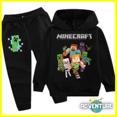 マインクラフト 長袖 パーカー 100 110 120 130 140 150 160 黒ブラック セットアップ トレーナー上下セット 男の子 ゲーム 服 キッズ 子供 minecraft マイクラ PB167 mc3