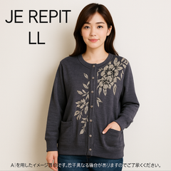 MT0691 【送料無料】　★新品未使用★ JE REPIT ジュレビ　ニットカーディガン　長袖　花柄　パープル　LLサイズ　大きめ　レディース　春　秋　冬