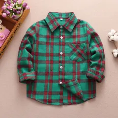☆ グリーン×レッド ☆ 150cm ☆ シャツ lykidche2 ネルシャツ キッズ 子供 こども 子ども ジュニア 長袖 長そで チェックシャツ フランネルシャツ 襟付き シャツ 秋 冬 男の子 女の子 子供服 子ども服 トップス カッコイイ かっこいい
