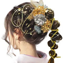 袴 和装 結婚式 卒業式 着物 振袖 前撮り 浴衣 ヘアアクセサリー ロープ ブライダル 人気 組紐 花嫁 カスミソウ 銀箔 ヘッドパーツ 金箔 水引 ゴールドピン ドライフラワー 成人式 ゴールド葉っぱ 髪飾り] [JZOON