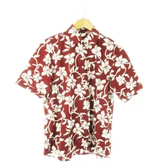 バーバリーブラックレーベル BURBERRY BLACK LABEL アロハシャツ レギュラー 半袖 コットン 花柄 ロゴ 総柄 3 L 赤 ボルドー /AO7 ■GY18