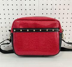 ハンドメイド＊ショルダーバッグ 赤クロコダイル風&スタッズ(843)