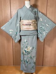訪問着セット　袷　青磁色花水木