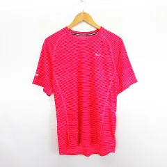 ナイキ NIKE Tシャツ カットソー 半袖 クルーネック 総柄 DRI-FIT ロゴ XL ピンク系 ランニングウェア ※EKM