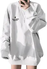 Dep Club トレーナー レディース 薄手 スウェット ロングtシャツ スポーツ ゆったり 可愛い 大きいサイズ オーバーサイズ 長袖 無地 春 秋(ホワイト,  XL)