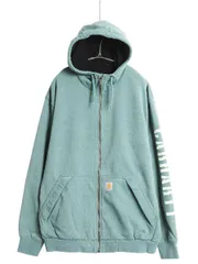 【お得なクーポン配布中!】 US企画 カーハート 裏 フリース フルジップ スウェット パーカー メンズ L 古着 袖プリント ジャケット トレーナー Rain Defender 撥水加工