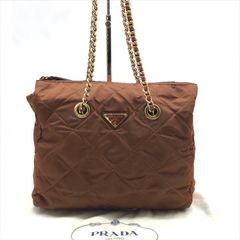 良品 PRADA プラダ 三角ロゴ キルティング ナイロン テスート チェーン ショルダー トート バッグ ブラウン ブランド カバン k5864