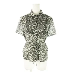 レリアン Leilian シアーシャツ ブラウス 半袖 フリル チェック 総柄 リボン 11 黒 ブラック /AO1