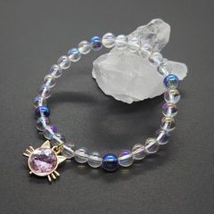 BL-135 オーロラ水晶 6ｍｍ 猫ニャンピンク 天然石ブレスレット