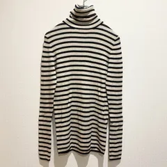 UNIQLO ユニクロ　レディース　トップス　ニット　セーター　タートルネックセーター　ハイネック　長袖　ボーダー　総柄　リブニット　ホワイト　ブラック　バイカラー　LLサイズ　毛100％　カジュアル　シンプル　SU464h894