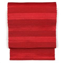 リユース帯 名古屋帯 赤 えんじ カジュアル 縞 ボーダー 松葉仕立て 未洗い MS1003