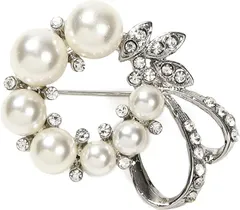 TIGLOSS ティグロス ブローチ コサージュ パール 結婚式 卒業式 入学式 フラワー セレモニー フォーマル ジャケット スーツ ギフト 贈り物 お呼ばれ ドレス パーティー ピン クリップ 専用BOX付 シルバー(シルバー)