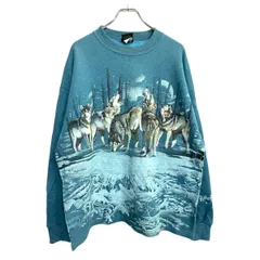 HABITAT プリントスウェットトレーナー XLサイズ アニマルプリント ブルー USA製 古着卸 アメリカ仕入 t2410-3464