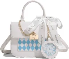 ALL DAY Shining 痛バッグ クリアポケット ヲタ活 ショルダー アンティーク風 チェーン 缶バッチ イベント ハンドバック カバン(ホワイト)