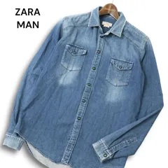 ZARA MAN ザラ マン 通年 SLIM FIT★ USED加工 長袖 スウェット デニム ワーク シャツ Sz.M メンズ