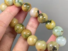 B23-52 美品 ダークグリーン 黄翡飄花 13.2mm ミャンマー産 天然  黄翡翠 赤翡翠本翡翠 ブレスレット