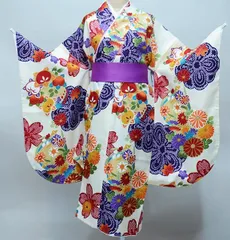 二尺袖着物 単品 仕立て上がり ショート丈 梅の花 アイボリー NO35841