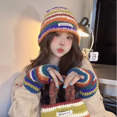 3点セット 手袋 ニットストール ミニバッグ　秋　秋冬 カラフル レインボー トレンド 可愛い 秋冬アイテム 防寒　ストール マフラー ニット グラデーション 巻物 小物 雑貨 便利 シンプル