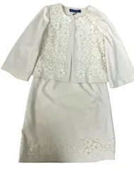 未使用 タグ付 エムズグレイシー セットアップ スーツ アイボリー 花柄 アップリケ アイボリー スカート ノーカラージャケット レディース 40 M’SGRACY